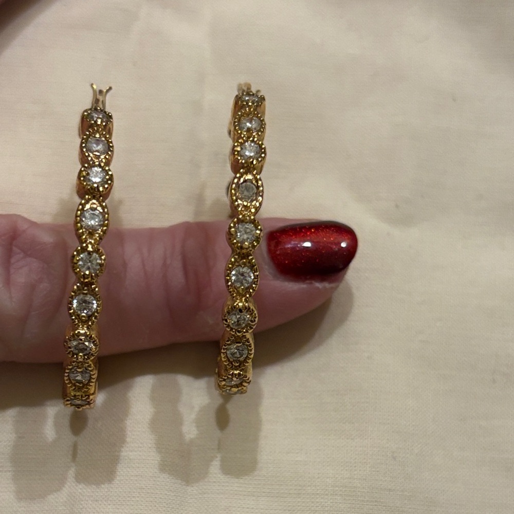 Elegant Gold tone and CZ Oval Hoop Earrings